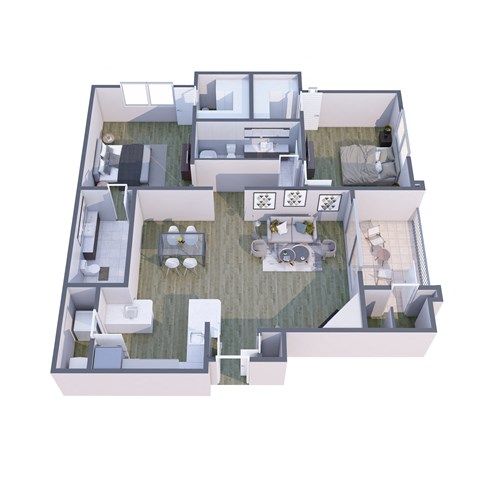 Floor plan for 2 beds, 2 baths, 1093 sqft